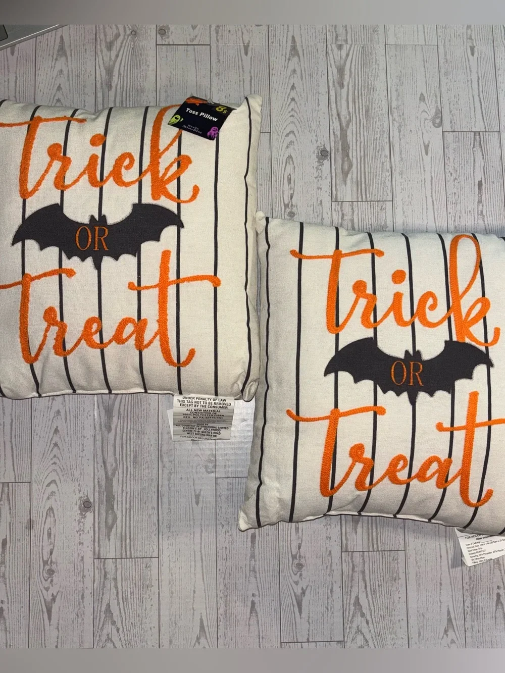 🎃 Set of 2 Halloween Trick or Treat Throw Pillows 14x14 NWT